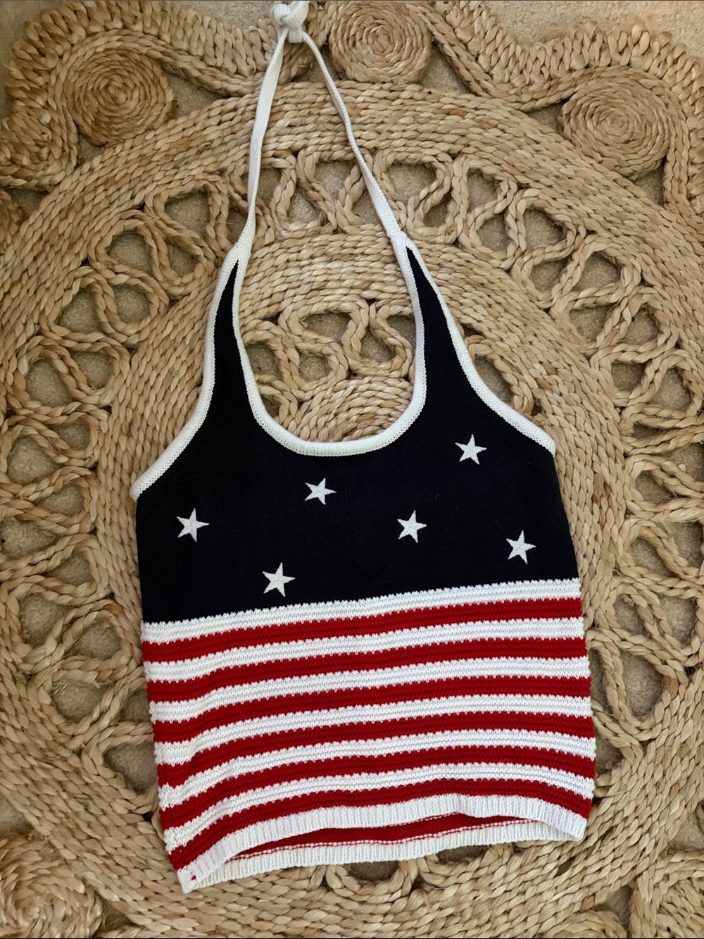 Navy & Red Stars-and-Stripes Knit One-Piece Halter